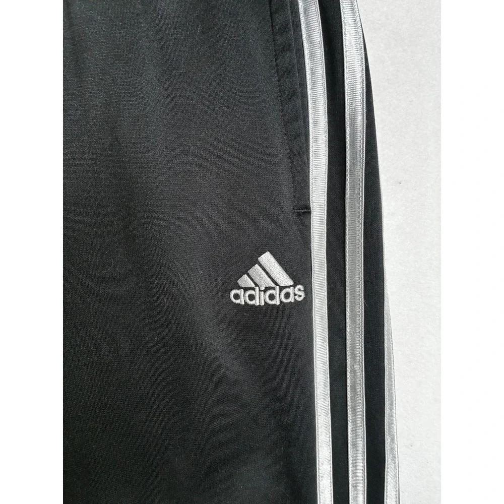 Adidas Youth Boys Track Pants Black Silver Metallic Stripes Size L 14/16 Regular